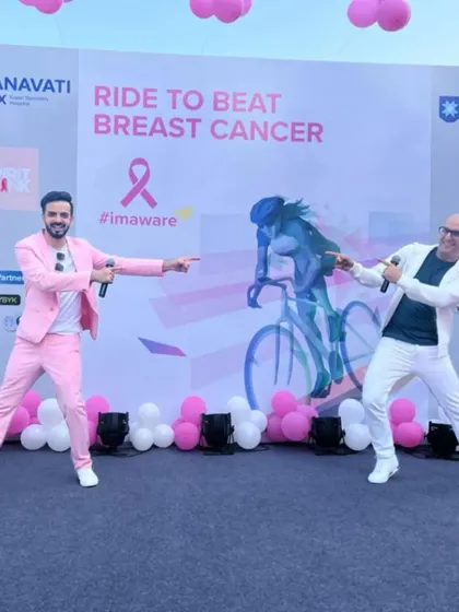 Sharing a pose with my co-host and mentor at the Nanavati Max cyclothon. Teamwork is key to a successful event.