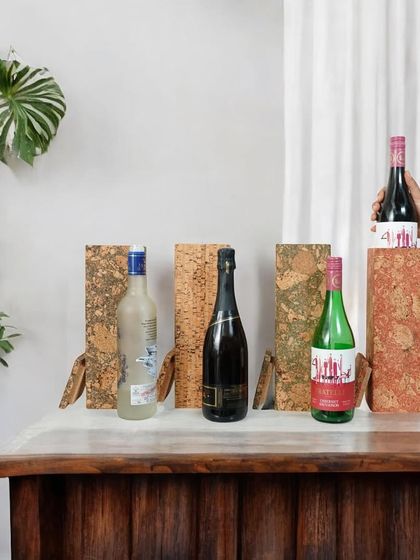 My eco-chic collection includes these beautiful wine boxes made from sustainable cork material. They are an elegant and environmentally conscious way to gift a bottle of wine.