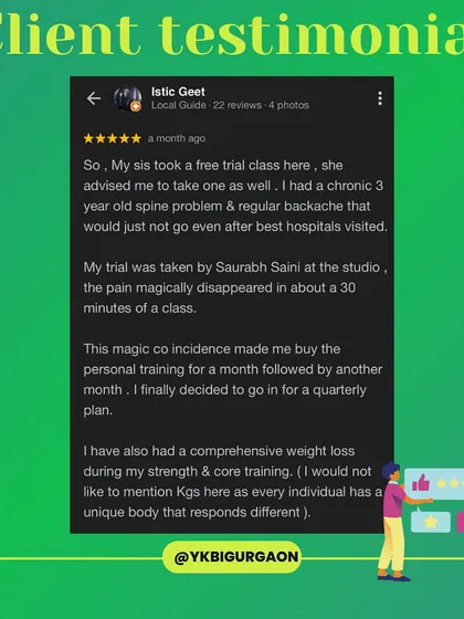 "I had a chronic 3 year old spine problem & regular backache... the pain magically disappeared in about 30 minutes of a class." This is the healing power of Pilates in action.