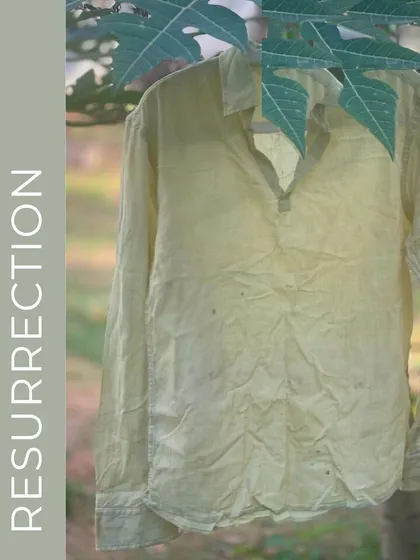 This is the 'before' shot of a shirt that came to me with stains. It represents the starting point of my garment resurrection process, ready to be transformed with natural color.