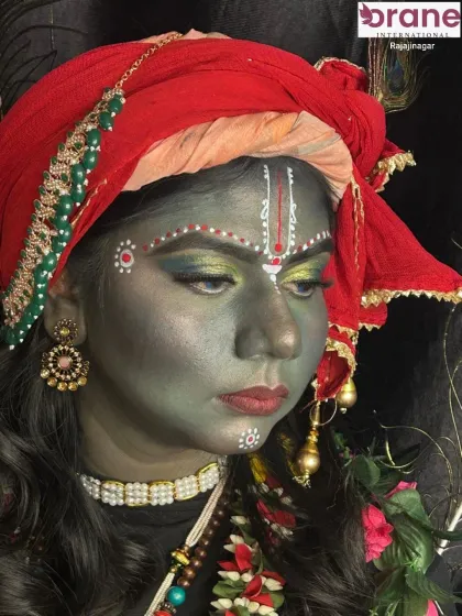 A stunning Krishna-inspired makeover for Janmashtami, demonstrating our students' skills in character and fantasy makeup.