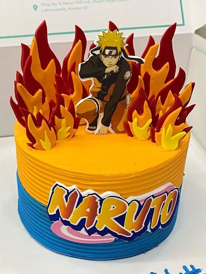 A duplicate image of the fiery Naruto-themed cake, perfect for any anime fan's celebration.