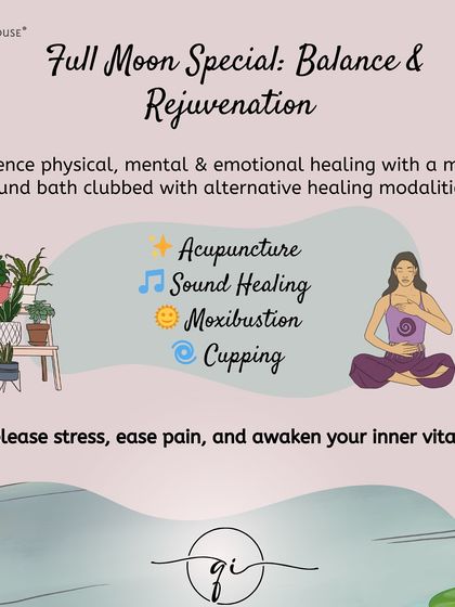 A Full Moon Special focused on balance and rejuvenation. This session combines a magical sound bath with alternative healing modalities like acupuncture, moxibustion, and cupping to release stress and awaken your inner vitality.