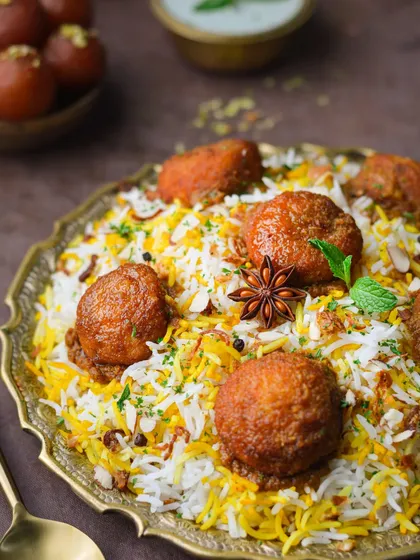 A perfectly composed shot of a vegetable biryani for a well-known biryani brand. The star anise is the hero here, highlighting the aromatic spices used in the dish.