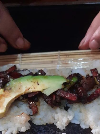 Trying out new recipes keeps me inspired. Here I am preparing vegetarian sushi rolls with avocado and other fresh fillings.