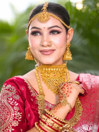 A close-up profile shot that highlights the sharp wing liner and perfectly blended eyeshadow, key skills for creating dramatic and beautiful bridal eyes.