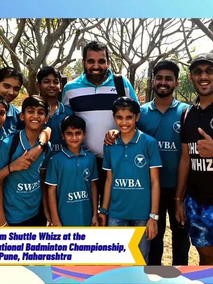 The Shuttle Whizz team, all smiles during their educational trip to the Senior National Badminton Championship in Pune.