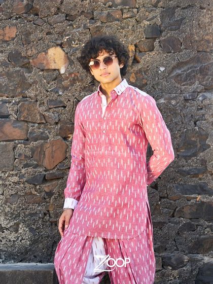 Another view of the pink ikat co-ord set. This outfit transcends trends, offering a curated look that is both comfortable and stylishly sophisticated.