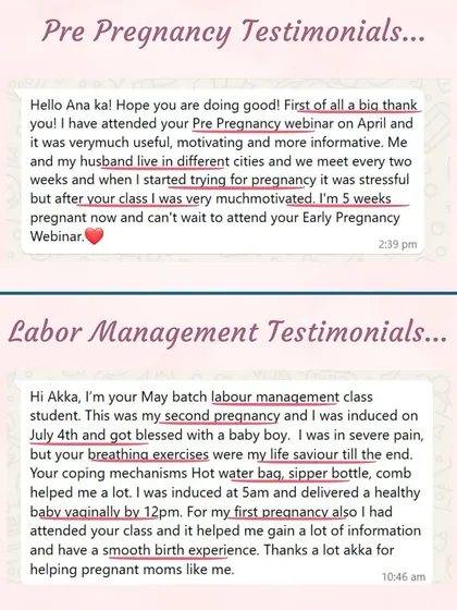 These testimonials show how our classes help couples, even those living in different cities, feel motivated and prepared for both conception and labor.