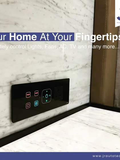 Imagine having complete control of your room right from your bedside. This installation shows one of our multi-function panels on a marble-clad nightstand, putting control of lights, fans, AC, and more at your fingertips for ultimate convenience.