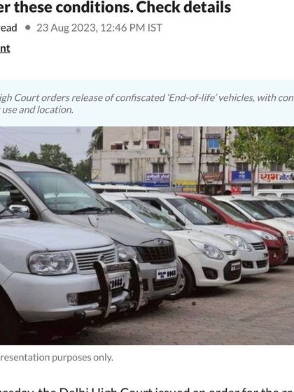 Livemint's coverage of the Delhi High Court's order, detailing the conditions for the release of confiscated 'end-of-life' vehicles.