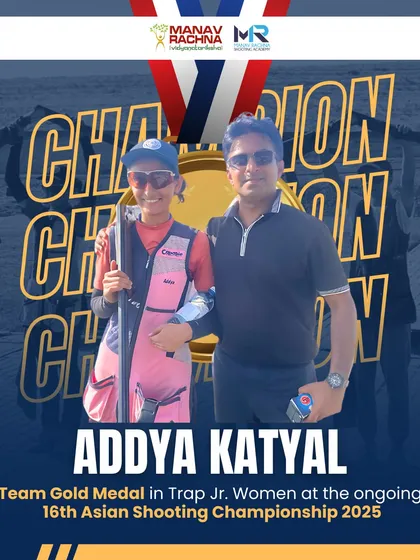Our female athletes are a force to be reckoned with. Addya Katyal and her coach Anant are pictured here, celebrating her Team Gold Medal in Trap Junior Women at the Asian Shooting Championship.