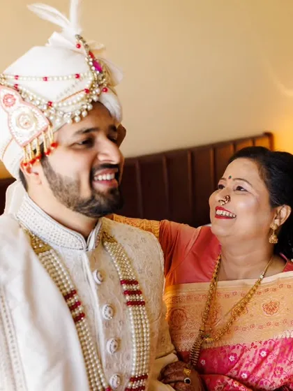 A beautiful, tender moment between the groom and his mother. Just before the baraat, Aakash's mom came in to make sure he looked perfect. These are the family moments that are so precious.