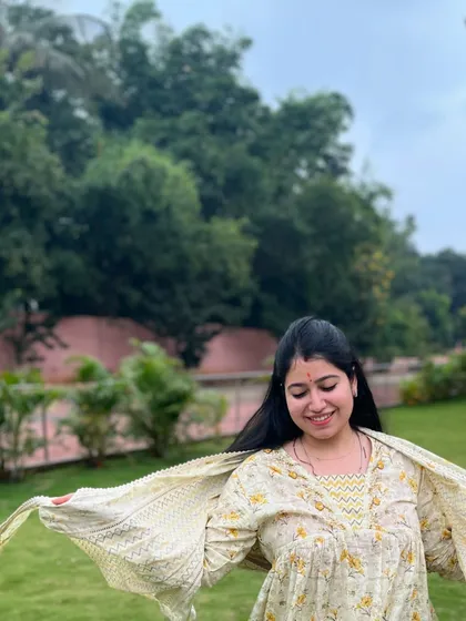 Finding peace and happiness in the details of our traditions. This moment captures the gentle and expressive side of Indian folk dance that we explore in my classes.