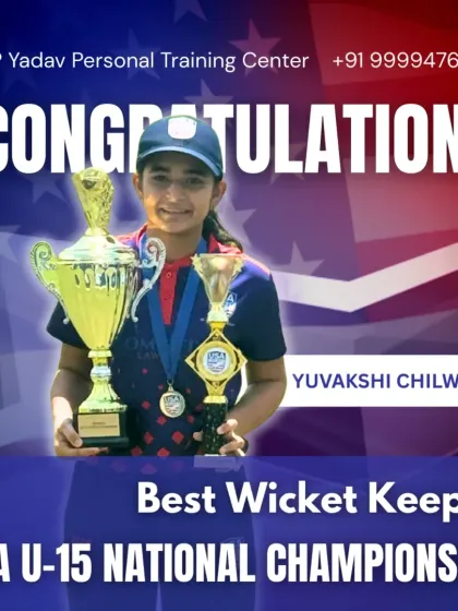 A proud moment! My trainee Yuvakshi Chilwal was named the Best Wicket Keeper at the U-15 USA Cricket National Championship. Her hard work and discipline have truly paid off.