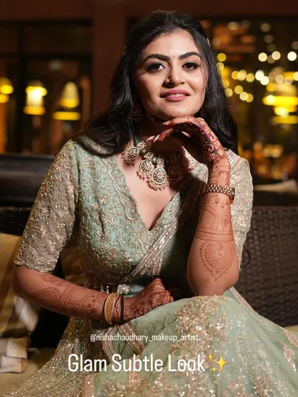 A glam subtle look that is perfect for any occasion. The makeup is soft but defined, creating a polished and sophisticated appearance.