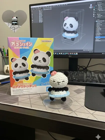 This little panda figurine was such a joy to create. I used a reference picture to get the details right, from the small flower on her head to the tiny blue tutu.