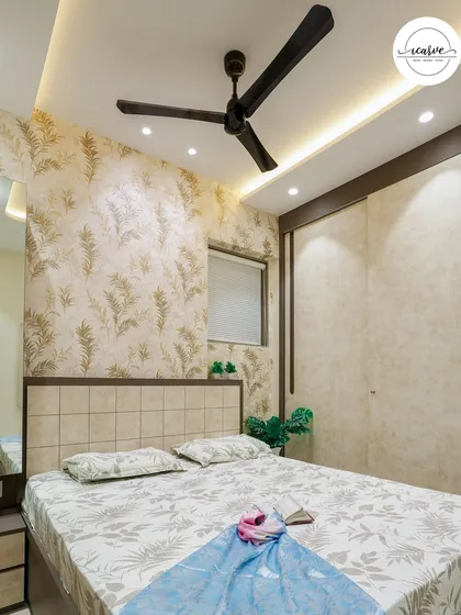A view of the bedroom showing the sliding wardrobe that maximizes space.