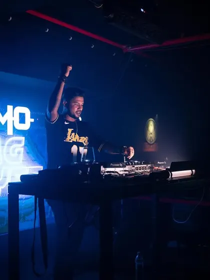 My custom visuals light up the screen at Cyclone Club, adding another layer to the performance.