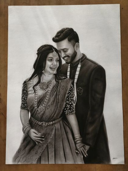 The full, unframed A2 size drawing of the wedding couple. I use high-quality Strathmore paper to ensure the artwork has depth and longevity.
