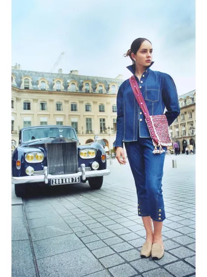 My first international shoot in Paris back in the year 2000 for Verve India. We captured this shot with a classic Rolls Royce, blending Indian couture with Parisian streets.