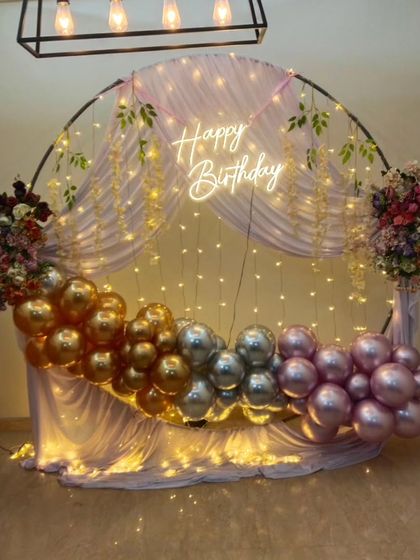 The full view of the elegant round backdrop in a home setting, showing how it creates a stunning focal point.