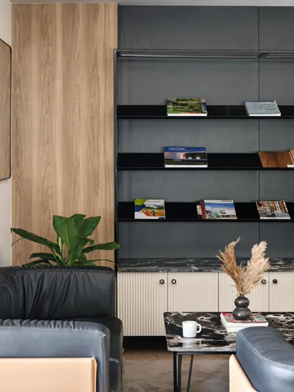These images provide further views and details of the Project Rooftop and Noir Oak offices. They showcase everything from conference room details and corridor views to custom furniture and the play of natural light, illustrating my comprehensive approach to workspace design.
