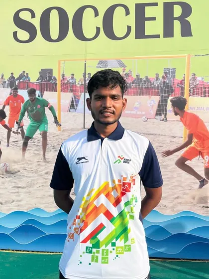 Shawn at the Khelo India Beach Games. We provide our players opportunities to compete in various formats of the game, including beach soccer.