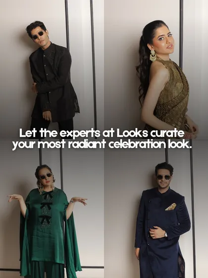 Let my experts curate your most radiant celebration look this festive season. This image shows a diverse group of clients, both men and women, styled and glammed up for a special event, showcasing our versatility.