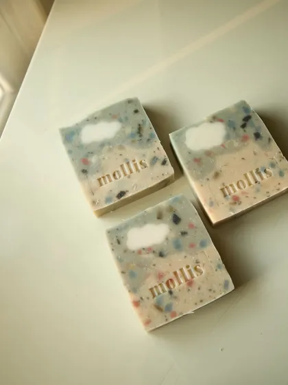 My 'Sweet Fig' soap, with a warm, inviting fragrance of brown sugar and ripe figs. The colorful specks are recycled soap shavings.