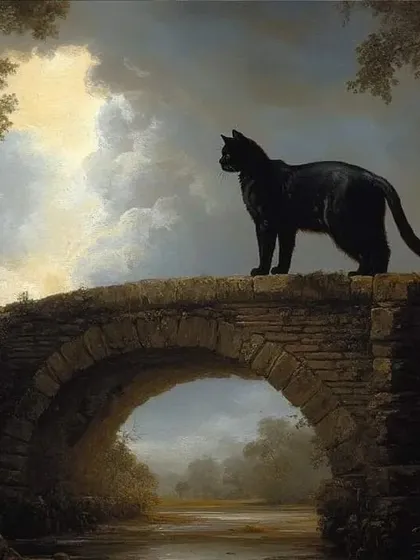 Another take on the "bridge guard" theme, this time with a sleek black cat. These artistic portraits make for incredible and unique conversation pieces in your home.