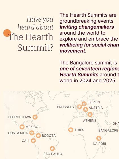 Have you heard about the Hearth Summit? This graphic shows the global map of regional summits, with Bangalore being one of seventeen locations hosting these groundbreaking events for changemakers.
