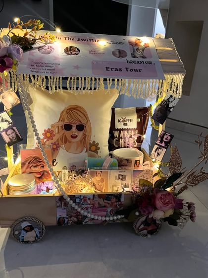 The complete Taylor Swift inspired gift cart, a showstopper of a present that I was so excited to create for a fan.
