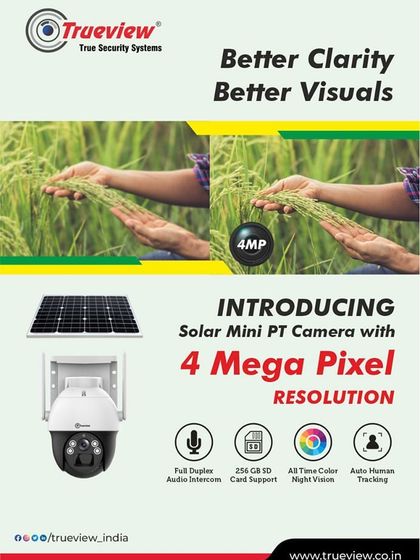 This Trueview Solar Mini PT camera delivers 4-megapixel resolution for better clarity and visuals. It's an excellent choice for agricultural monitoring or securing large properties where running power cables is not feasible.