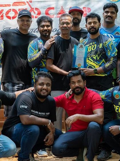 The whole crew together at the Motorcycle Tourers Association's MotoCamp. It's a great platform for riders to connect and celebrate their achievements.