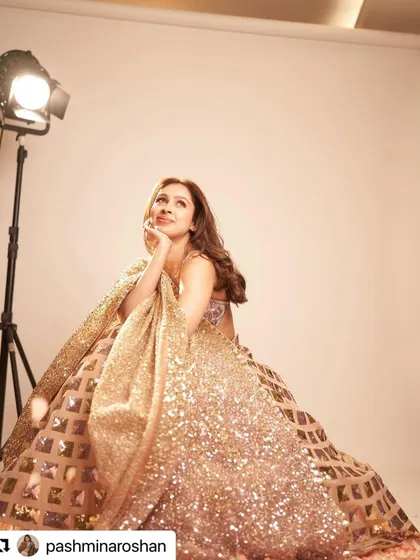 A beautiful hair color I created for Pashmina Roshan. The soft brown tones and gentle waves give her an ethereal, glowing look for this festive shoot.
