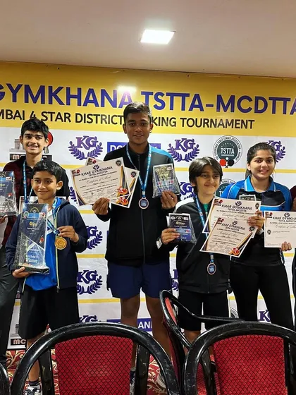 A collage of our winners at the combined Mumbai Suburb TSTTA and Mumbai City MCDTTA district tournament, showcasing the depth of talent at our academy.