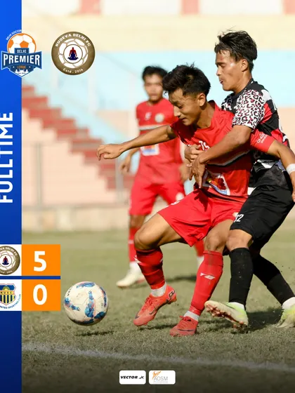 Full-time result from the Delhi Premier League. A spectacular 5-0 victory for Sudeva Delhi FC. Our team is on fire this season.