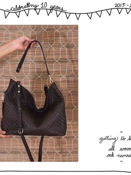 Another view of the All Woven Oak Namrata, showcasing its beautiful slouchy shape and textured leather.