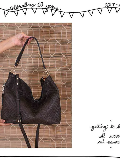 Another view of the All Woven Oak Namrata, showcasing its beautiful slouchy shape and textured leather.