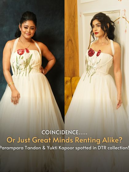 Coincidence, or just great minds renting alike? Here you can see both singer Parampara Tandon and actress Yukti Kapoor wearing the same stunning Gauri & Nainika gown from our collection for their respective award shows.