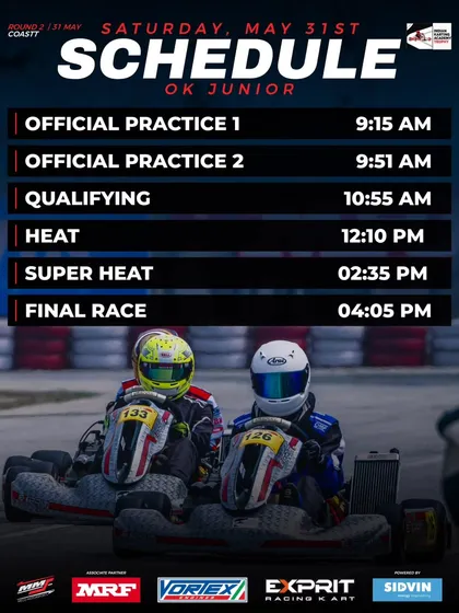 The Saturday timetable for the OK Junior class at Round 2 of the IKAT.