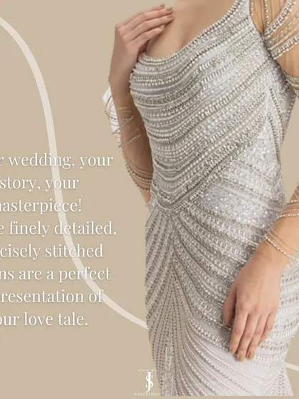 Your wedding story, your masterpiece. This finely detailed gown is a perfect representation of a modern love tale, ideal for a reception or engagement party where you want to shine.