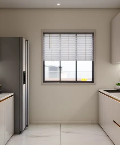 Another angle from our upcoming kitchen project's 3D render. This view shows the efficient workflow between the cooking area, sink, and appliance zone, all tied together with a clean, modern design.