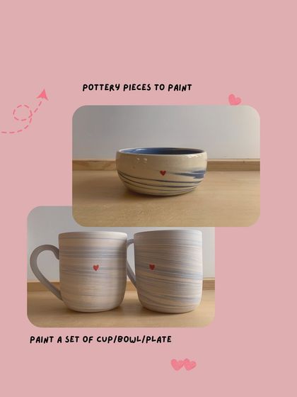 Paint a set of cups, bowls, or plates. More options from our Valentine's week special.