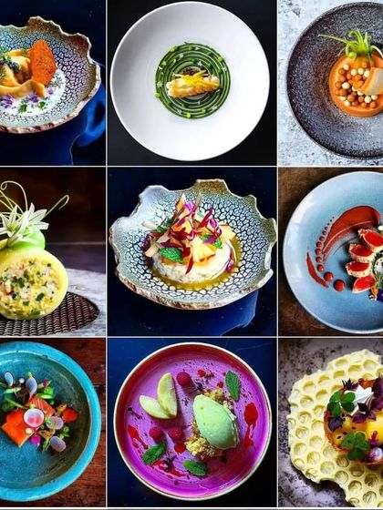 A collage showcasing the variety and artistry of our plated dishes. From colourful salads and intricate appetizers to deconstructed desserts, we can create a full fine-dining menu for your special event.
