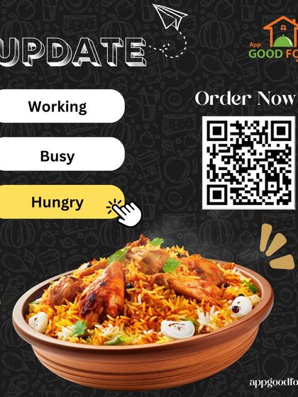 Status update: Hungry. When that craving hits, nothing but a steaming hot bowl of biryani will do. Scan the code, order, and devour.
