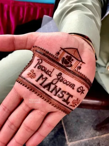 A proud groom of Mansi. Another example of a simple yet meaningful mehandi design for the groom.