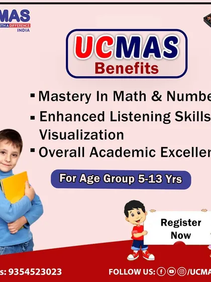 The benefits of UCMAS include mastery in math and numbers, enhanced listening skills and visualization, and overall academic excellence for children aged 5-13.