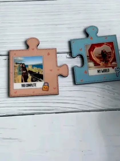 The two puzzle pieces are shown separately, ready to be joined together on a fridge or any magnetic surface.